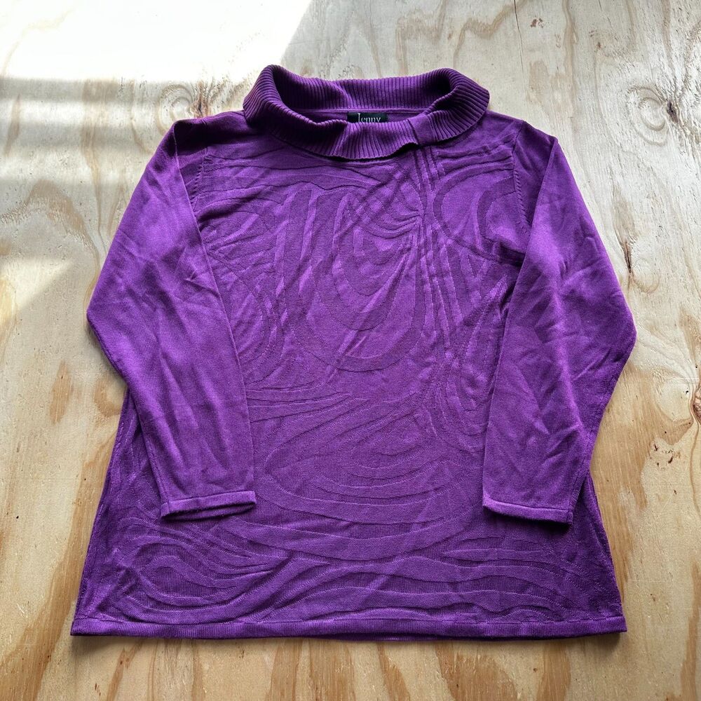 Jenny Purple Cowl Neck Textured Knit Sweater L